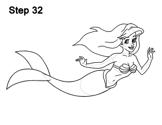 Ariel Little Mermaid Drawing 32 Draw Ariel Little Mermaid Body 32