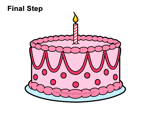How to Draw Cartoon Birthday Cake Candle Pink