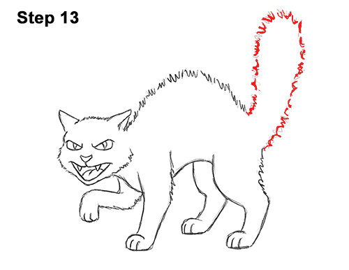 How to Draw Angry Mean Halloween Cartoon Black Cat arched back 13