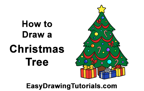 Draw Cartoon Christmas Tree Gifts How to Draw Cartoon Christmas Tree with Presents