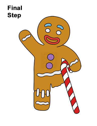 How to Draw Gingerbread Man Shrek Candy Cane