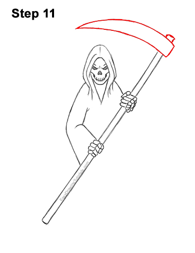 How to Draw Scary Halloween Grim Reaper Scythe Skeleton 11