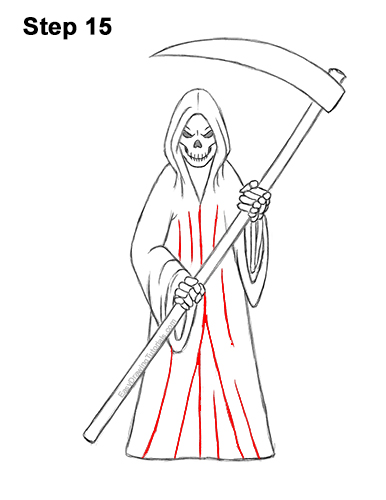 How to Draw Scary Halloween Grim Reaper Scythe Skeleton 15