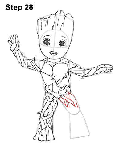 Draw Baby Groot Full Body Marvel 28 How to Draw Baby Groot Full Body Guardians of the Galaxy 28