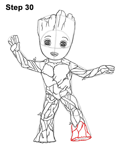 Draw Baby Groot Full Body Marvel 30 How to Draw Baby Groot Full Body Guardians of the Galaxy 30
