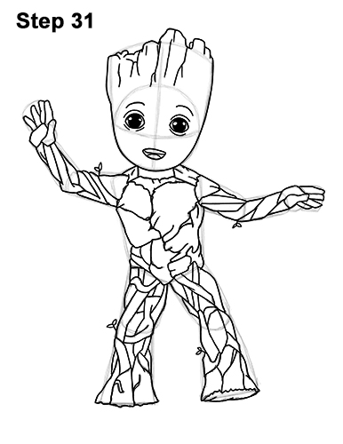 Draw Baby Groot Full Body Marvel 31 How to Draw Baby Groot Full Body Guardians of the Galaxy 31