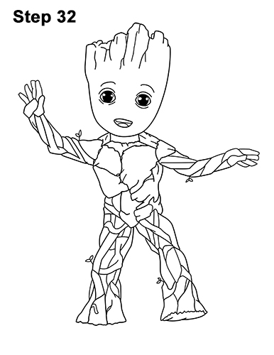 Draw Baby Groot Full Body Marvel 32 How to Draw Baby Groot Full Body Guardians of the Galaxy 32