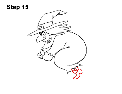 How to Draw Cartoon Witch Flying Broom Halloween 15