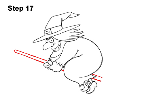 How to Draw Cartoon Witch Flying Broom Halloween 17