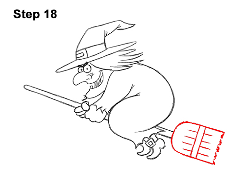 How to Draw Cartoon Witch Flying Broom Halloween 18
