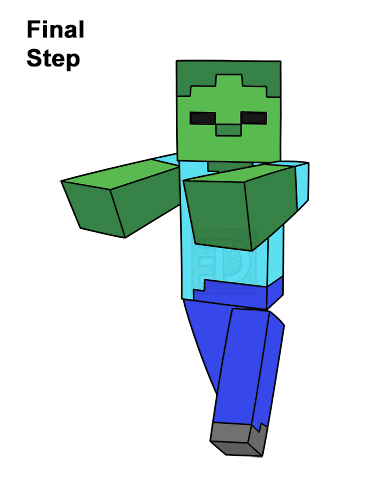 How to Draw Zombie Mob Minecraft Full Body